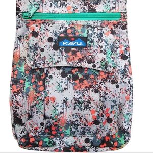 Kavu Splatter-Print Crossbody Bag in Coral, Teal & Black